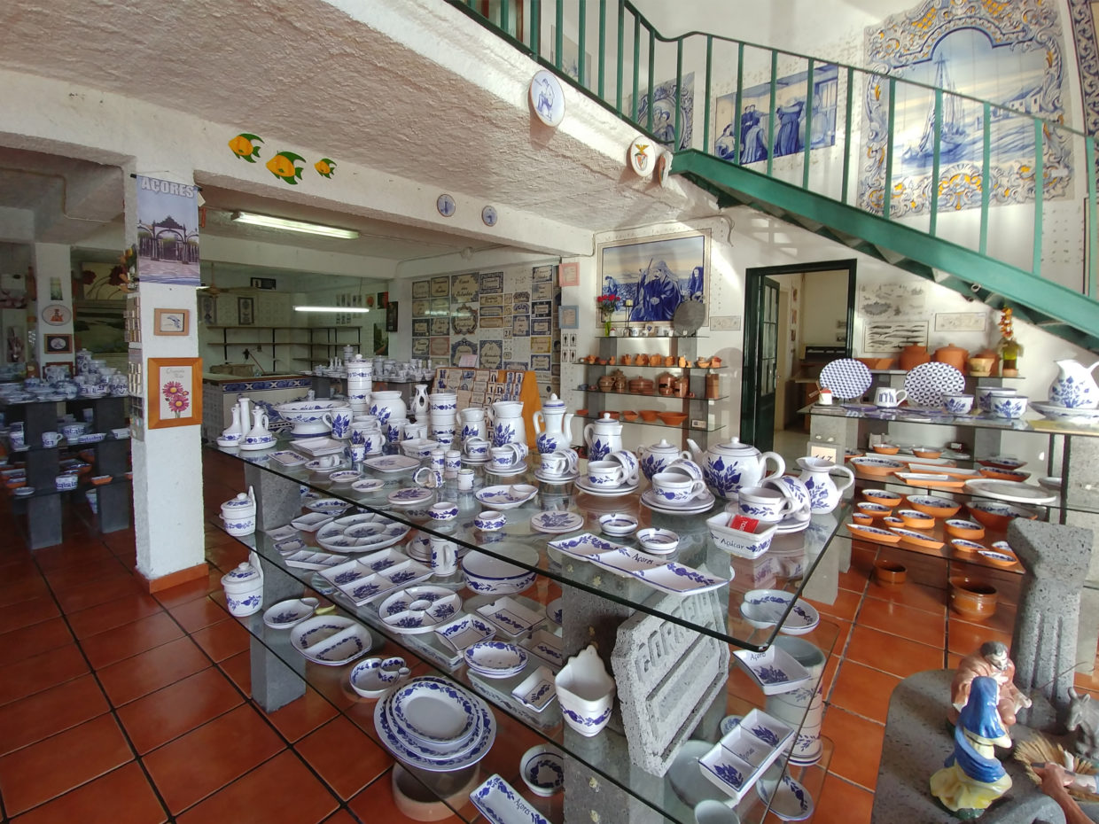 Hand-painted crockery, pots, figures and many other things in the salesroom of the Cerâmica Micaelense