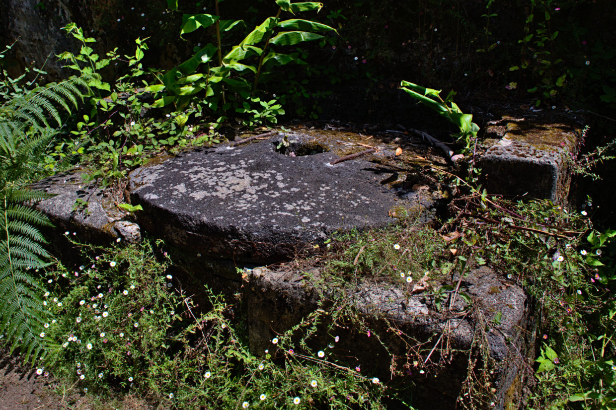 Mühlstein einer alten Mühle bei der Wanderung entlang des Ribeira do Faial da Terra