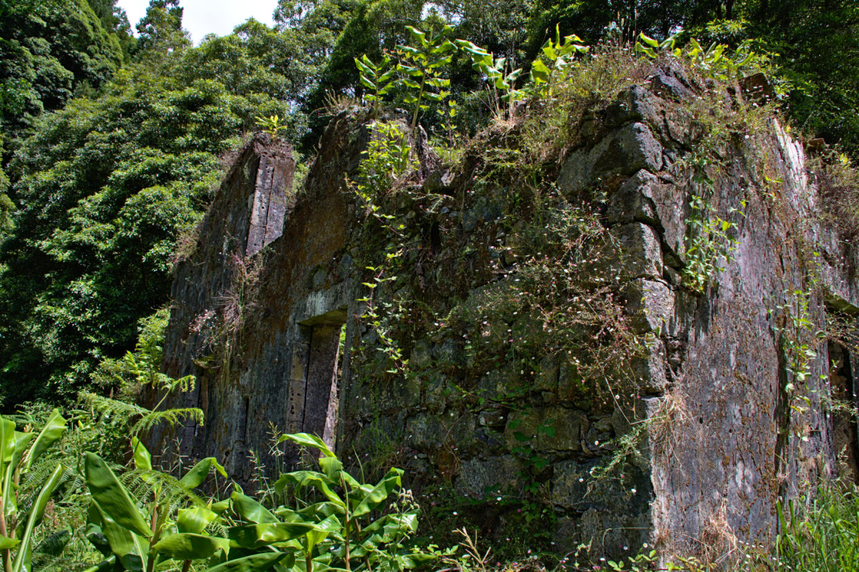Ruine einer Wassermühle bei der Wanderung entlang des Ribeira do Faial da Terra