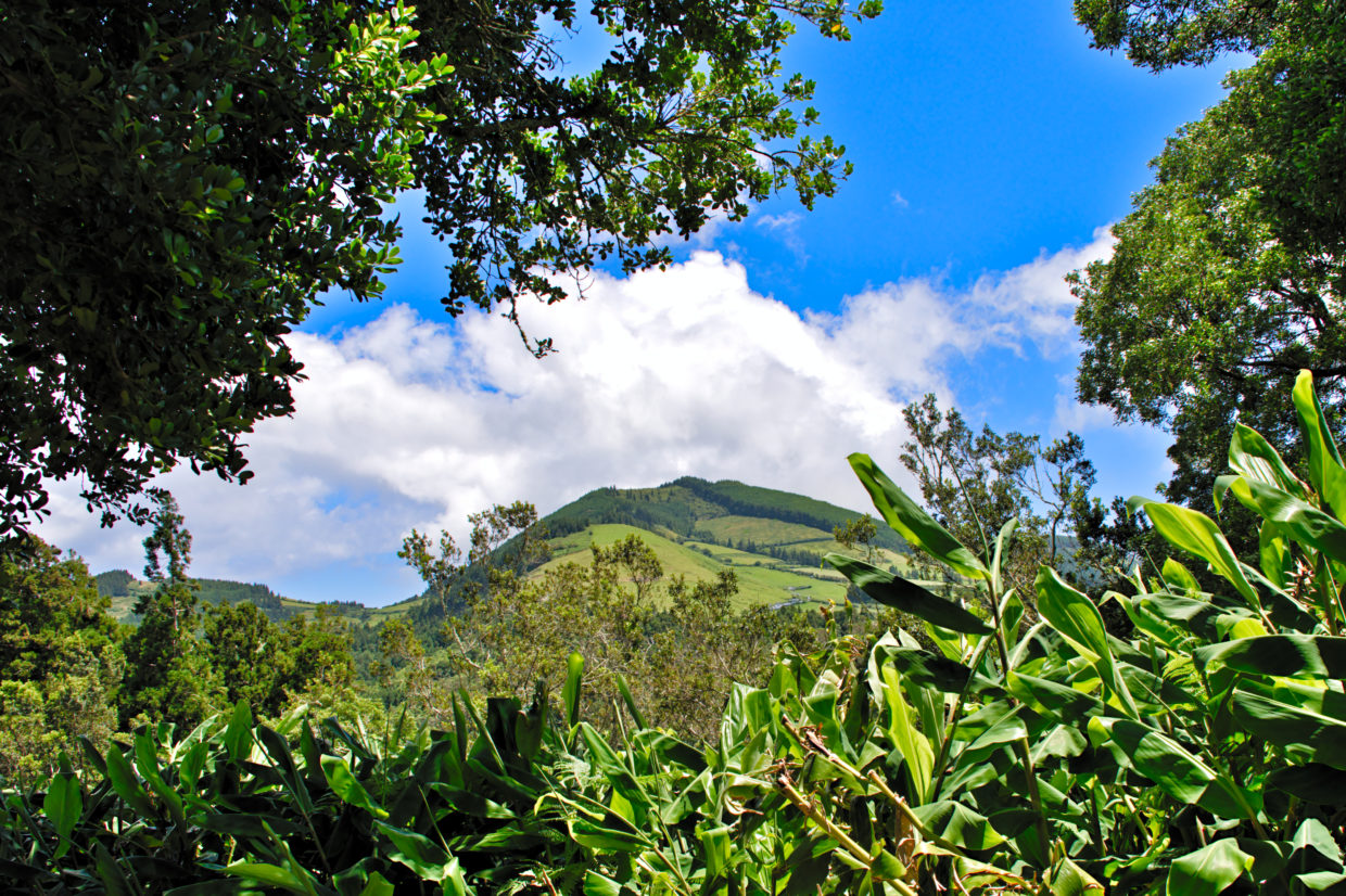 Weg zwischen dem Salto do Cagarrão und dem Salto do Prego mit Blick auf die Berge
