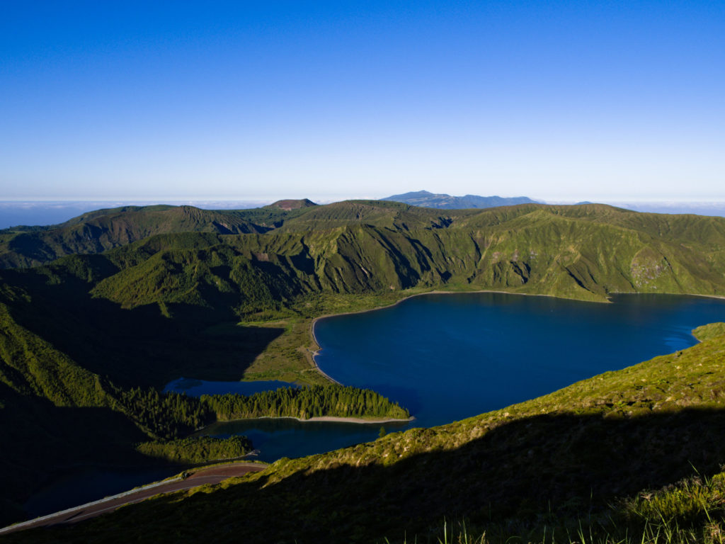 The shadows on Lagoa do Fogo are getting longer The shadows on Lagoa do Fogo are getting longer