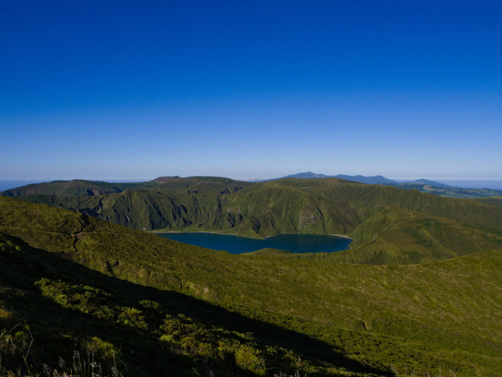 Lagoa do Fogo at the beginning of sunset from the ridge of Pico da Barrosa Lagoa do Fogo at the beginning of sunset from the ridge of Pico da Barrosa